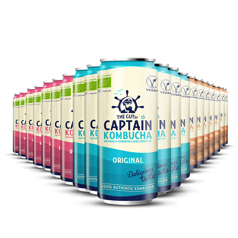 GUTsy Captain Kombucha - balenie plechoviek s viacerými príchuťami 20 x 250ml